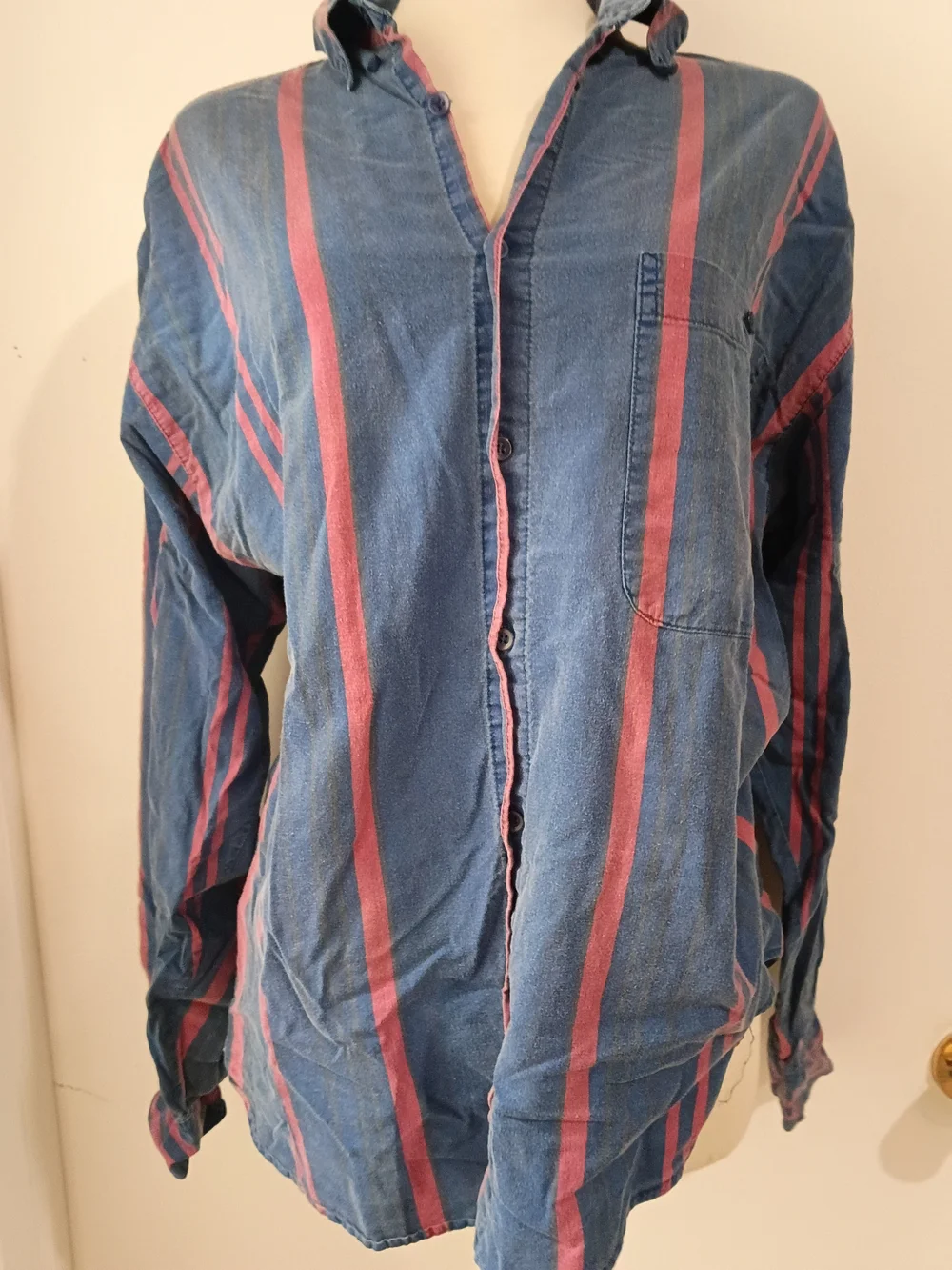Vintage Santana 90s Vertical Stripe Denim Button Down Shirt XL